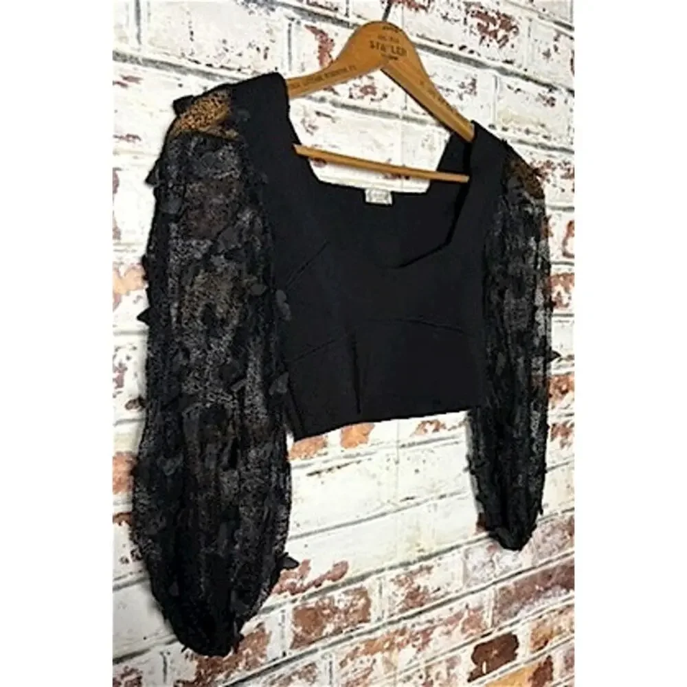 Free People Intimately Flutter By Sheer Mesh Billowy Sleeves Cropped Blouse